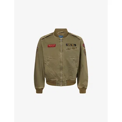 Polo Ralph Lauren Mens Outdoor Olive X Patch-embellished Regular-fit Cotton Jacket In Green