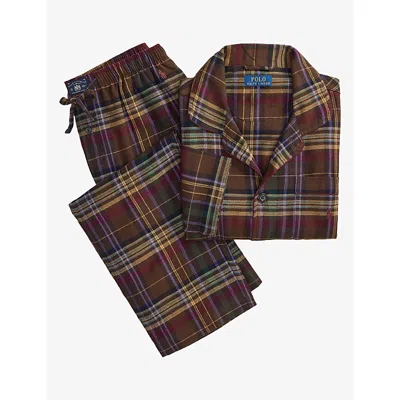 Polo Ralph Lauren Mens  Plaid Relaxed-fit Flannel Pyjama Set In Brown Green Plaid