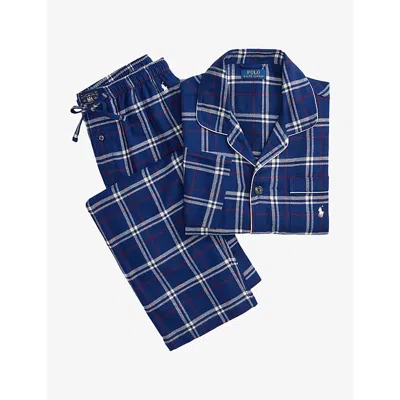 Polo Ralph Lauren Mens  Plaid Relaxed-fit Flannel Pyjama Set In Navy Red White Plaid