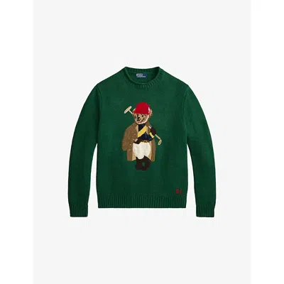 Polo Ralph Lauren Mens New Forest Polo Bear-intarsia Regular-fit Linen And Cotton Jumper In Green
