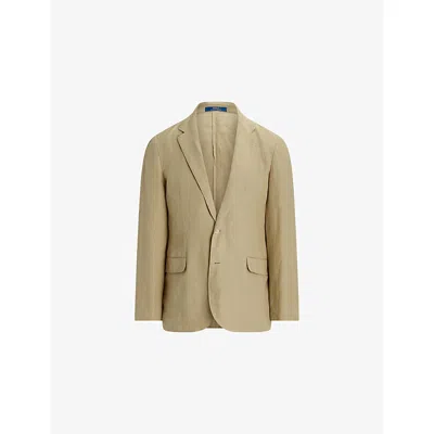 Polo Ralph Lauren Mens Coastal Beige Single-breasted Notch-lapel Linen Blazer In Gray