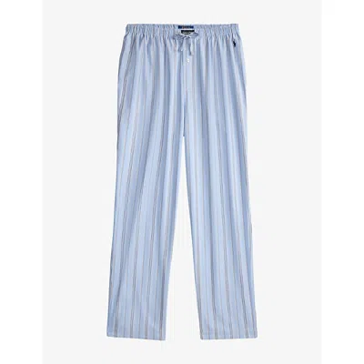 Polo Ralph Lauren Mens  Striped Logo-embroidered Cotton Pyjama Bottoms In Blue White Multi Stripe