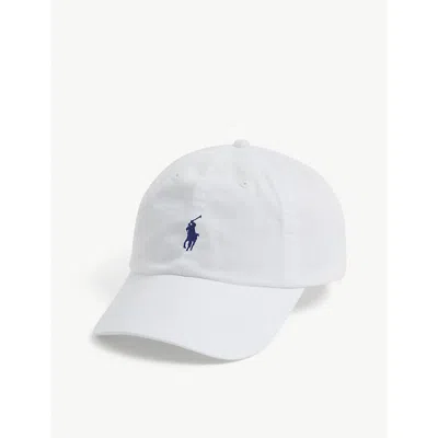 POLO RALPH LAUREN MENS WHITE MARLIN BLUE PONY LOGO-EMBROIDERED COTTON CHINO BALL CAP