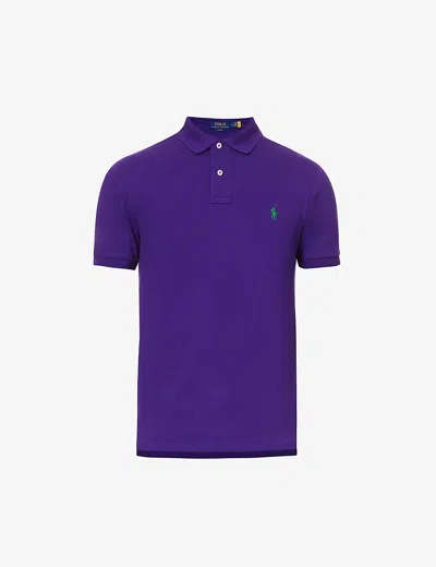 POLO RALPH LAUREN MENS CHALET PURPLE SHORT-SLEEVED LOGO-EMBROIDERED SLIM-FIT COTTON-PIQUÉ POLO SHIRT