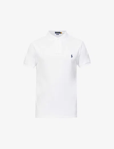 POLO RALPH LAUREN MENS WHITE SHORT-SLEEVED LOGO-EMBROIDERED SLIM-FIT COTTON-PIQUÉ POLO SHIRT XL