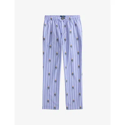 POLO RALPH LAUREN MENS BLUE MULTI STRIPE AOB STRIPED BEAR-EMBROIDERED COTTON PYJAMA BOTTOMS XXL