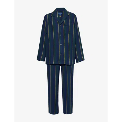Polo Ralph Lauren Mens Striped Button-front Cotton-flannel Pyjama Set Multi Stripe