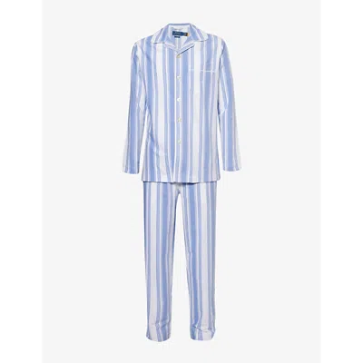 Polo Ralph Lauren Mens Striped Button-front Cotton-weave Pyjama Set Blue Multi Stripe