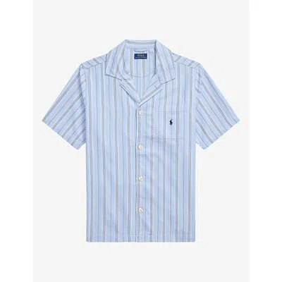 Polo Ralph Lauren Mens Striped Logo-embroidered Cotton Pyjama Top Blue White Multi Stripe