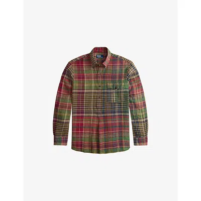 Polo Ralph Lauren Mens Su58 Olive Wine Checked Regular-fit Linen Shirt In Multi