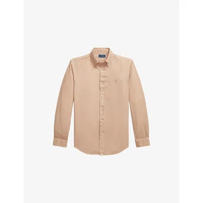 Polo Ralph Lauren Mens Surrey Tan Brand-embroidered Textured Cotton Shirt In Neutral