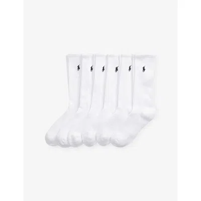 Polo Ralph Lauren Mens Brand-embroidered Set Of Six Cotton-blend Socks White In Yellow