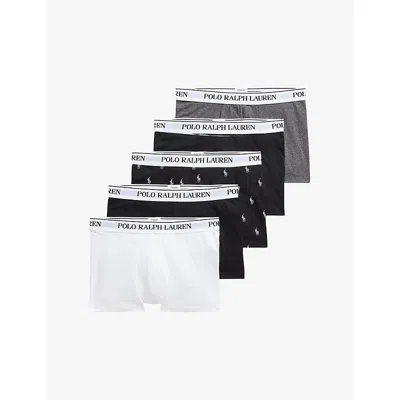 Polo Ralph Lauren Mens Wht Blk Blk Bchr Blk Pp Classic Pack Of Five Cotton-jersey Trunks In Gray