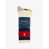 Polo Ralph Lauren Mens Wht Rd/wht Ylw/wht Logo-embroidered Cotton-blend Knitted Socks Pack Of Thr