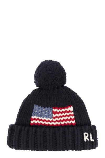 Polo Ralph Lauren Merino Wool Beanie With Pompom In Blue