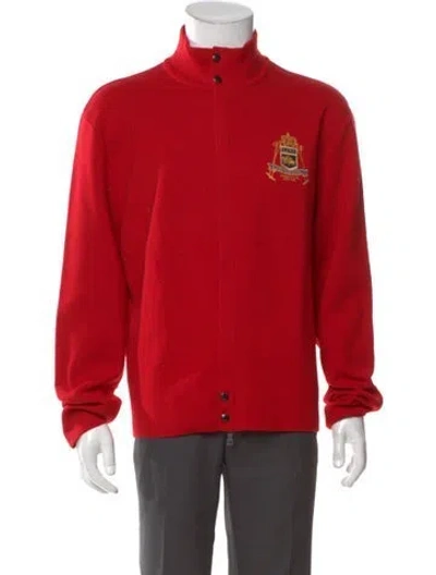 Pre-owned Polo Ralph Lauren Merino Wool Graphic Print Cardigan In Red