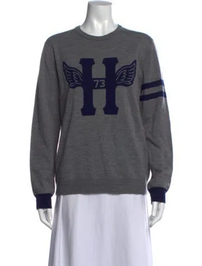 Pre-owned Polo Ralph Lauren Merino Wool Graphic Print Sweater In Grey