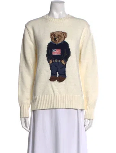 Pre-owned Polo Ralph Lauren Merino Wool Graphic Print Sweater In Neutrals