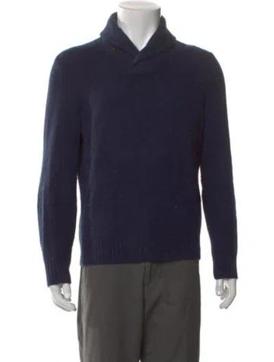 Pre-owned Polo Ralph Lauren Merino Wool Mock Neck Polo Sweater In Blue