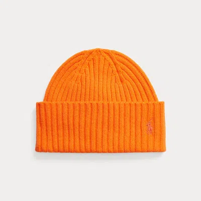 Polo Ralph Lauren Merino Wool Rib-knit Watch Cap In Orange