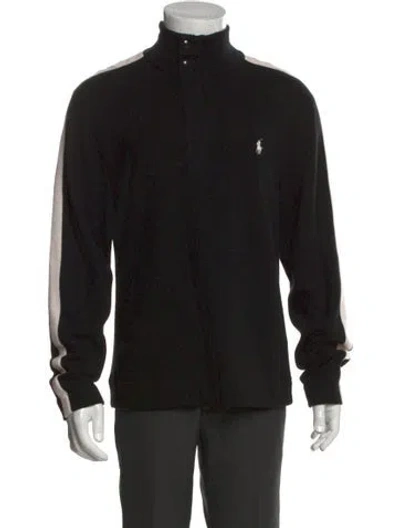 Pre-owned Polo Ralph Lauren Merino Wool Turtleneck Cardigan In Black