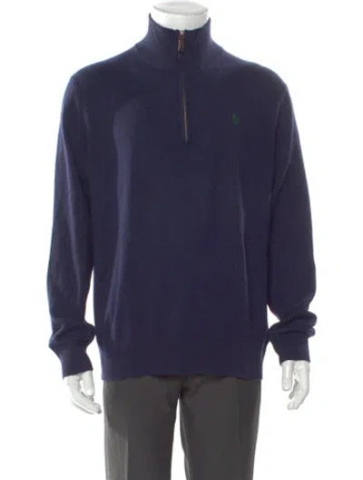 Pre-owned Polo Ralph Lauren Merino Wool Turtleneck Polo Sweater In Blue