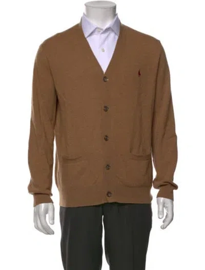 Pre-owned Polo Ralph Lauren Merino Wool V-neck Cardigan In Brown