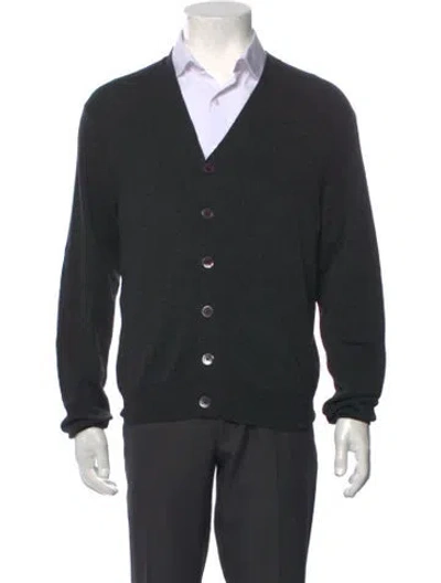 Pre-owned Polo Ralph Lauren Merino Wool V-neck Cardigan In Grey