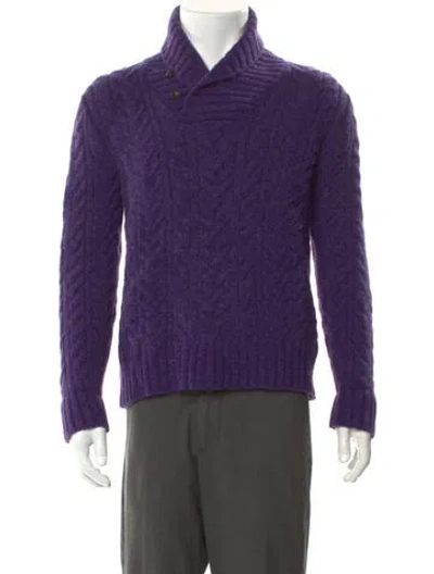 Pre-owned Polo Ralph Lauren Merino Wool V-neck Polo Sweater In Purple