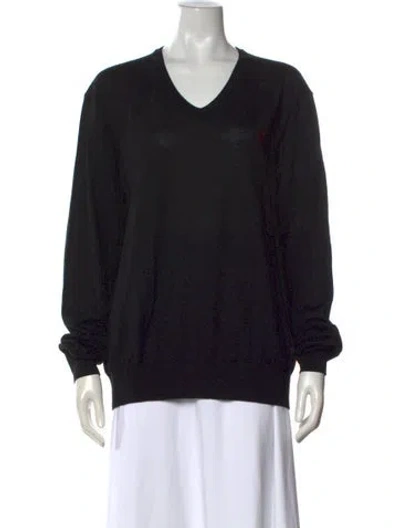 Pre-owned Polo Ralph Lauren Merino Wool V-neck Sweater In Black