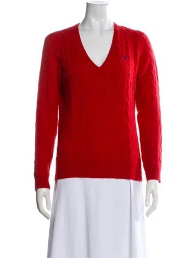 Pre-owned Polo Ralph Lauren Merino Wool V-neck Sweater In Red
