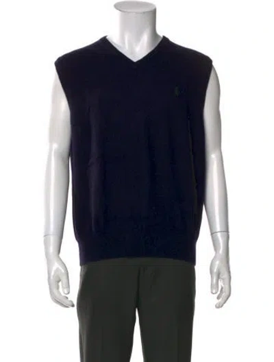 Pre-owned Polo Ralph Lauren Merino Wool V-neck Sweater Vest In Black