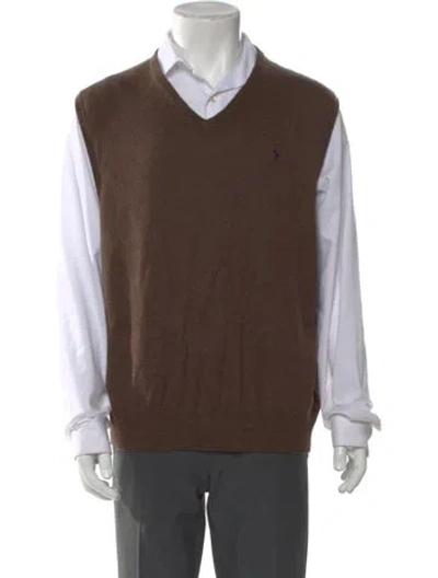 Pre-owned Polo Ralph Lauren Merino Wool V-neck Sweater Vest In Brown