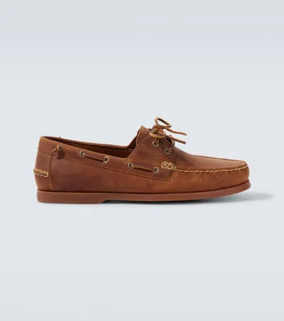 Polo Ralph Lauren Merton Leather Boat Shoes In Deep Saddle