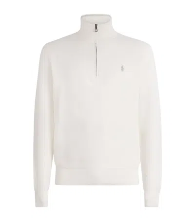 Polo Ralph Lauren Mesh Cotton Quarter-zip Sweater In White