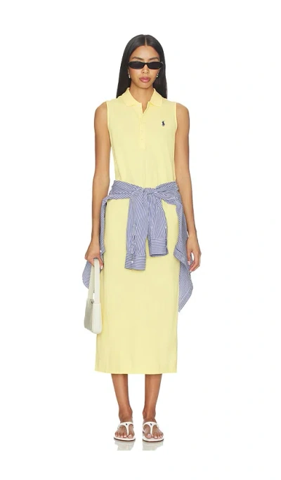 Polo Ralph Lauren Mesh Knit Collared Polo Dress In Yellow