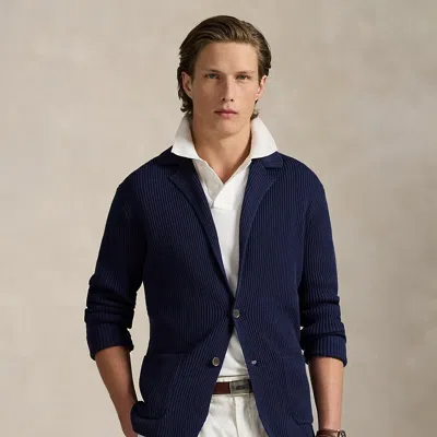 Polo Ralph Lauren Mesh-knit Cotton-blend Blazer Cardigan In Refined Navy