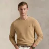 Polo Ralph Lauren Textured Cotton Crewneck Sweater In Camel Melange