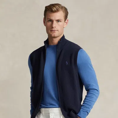 Polo Ralph Lauren Mesh-knit Cotton Full-zip Gilet In Blue