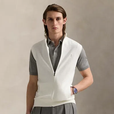Polo Ralph Lauren Mesh-knit Cotton Full-zip Sweater Vest In Deckwash White