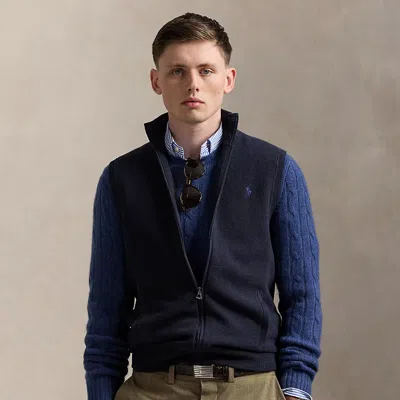 Polo Ralph Lauren Mesh-knit Cotton Full-zip Sweater Vest In Navy Heather