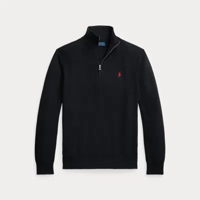 Polo Ralph Lauren Mesh-knit Cotton Quarter-zip Sweater Man Turtleneck Black Size Xxl Cotton