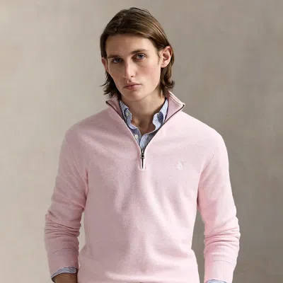 Polo Ralph Lauren Mesh-knit Cotton Quarter-zip Sweater In Ballet Pink Heather
