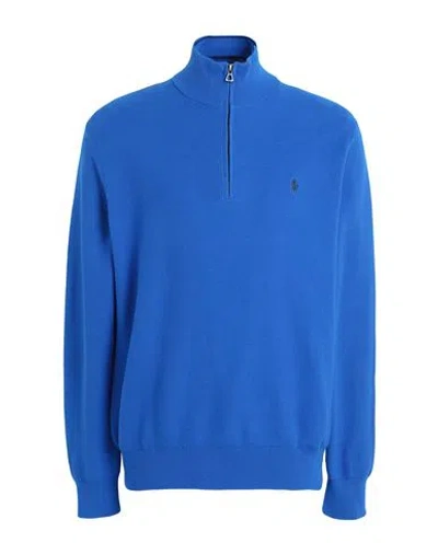Polo Ralph Lauren Mesh-knit Cotton Quarter-zip Sweater Man Turtleneck Bright Blue Size L Cotton