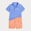 Polo Ralph Lauren Mesh Polo Shirt & Chino Short Set In Harbor Island Blue