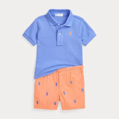 Polo Ralph Lauren Babies' Mesh Polo Shirt & Chino Short Set In Harbor Island Blue