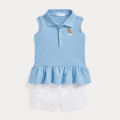 Polo Ralph Lauren Babies' Mesh Polo Shirt & Seersucker Short Set In Carolina Blue