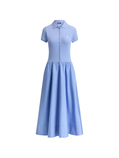 Polo Ralph Lauren Mesh Poplin Maxi Dress In Blue