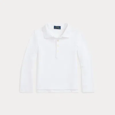 Polo Ralph Lauren Kids' Mesh Uniform Long-sleeve Polo Shirt In White