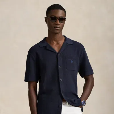 Polo Ralph Lauren Mesh-knit Cotton Short-sleeve Cardigan In Navy Heather In Blue